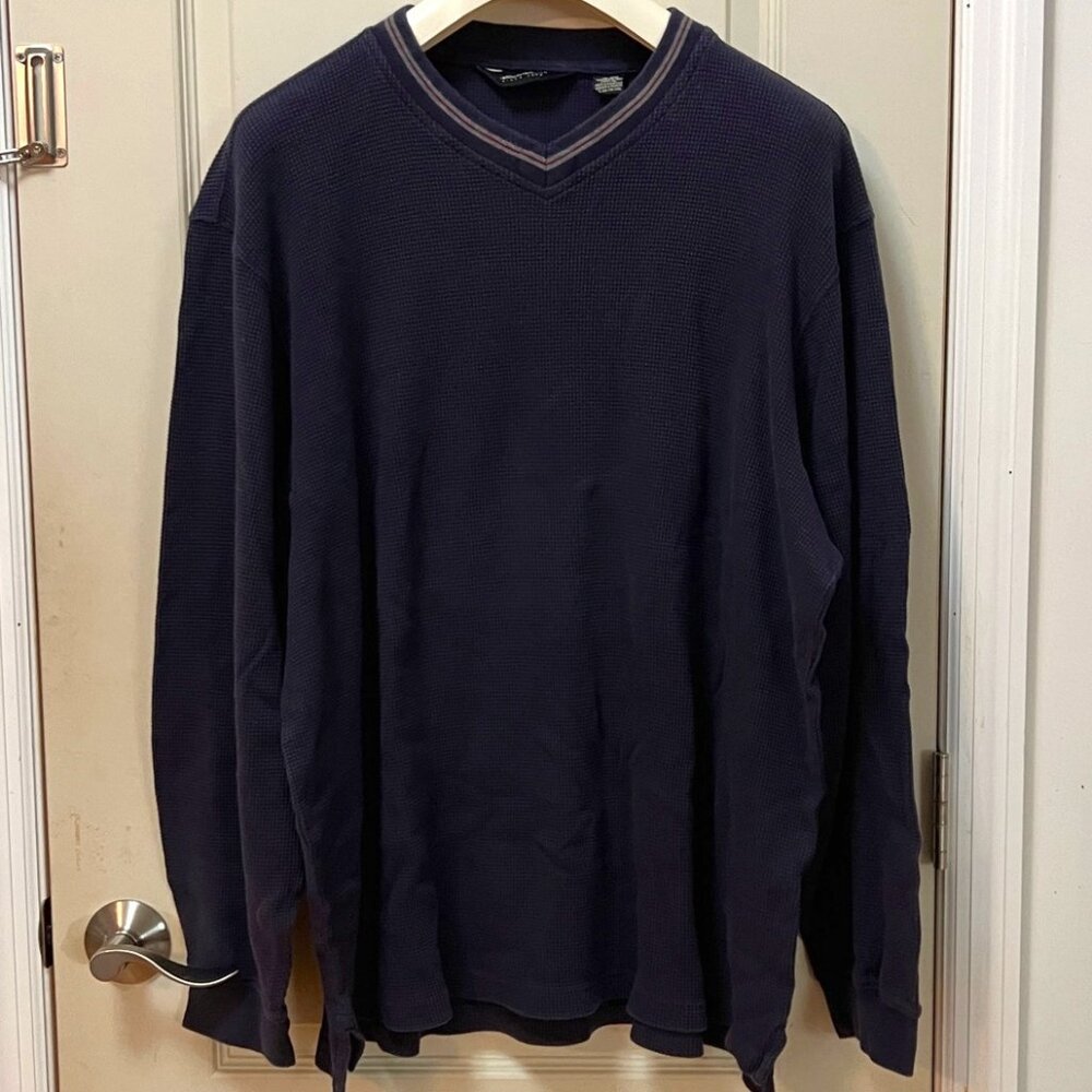 Eddie Bauer Men's Size XXL 100% Cotton L/S V Neck w/tiny popcorn texture. Blue